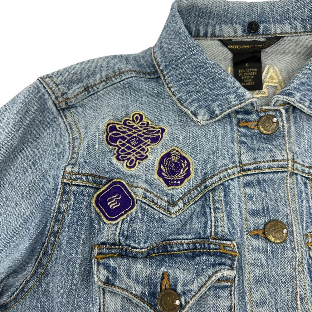 ROCAWEAR‎ Woman's Junior/Kids Light Wash Denim Trucker Jacket Y2K Size Large